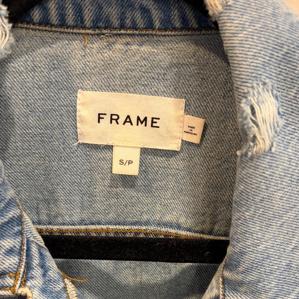 Frame Denim Cropped Light Wash Distressed Jean Jacket - Picture 3 of 3